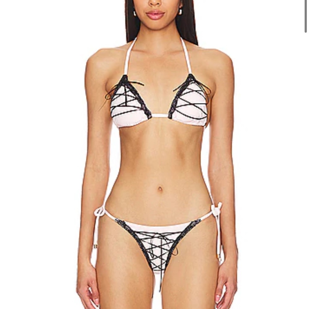 Black and White Lace-Up Bikini top